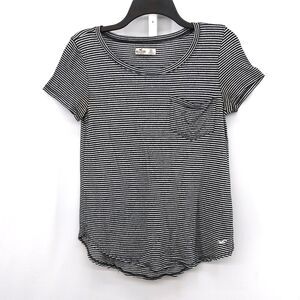 Hollister California Shirt Womens Size XS Black White Striped Short Sleeve Top